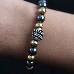 Doğal Taş Sarmal Model Gold Ve Füme Renk Asansörlü Erkek Bileklik