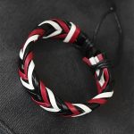 Bordo Beyaz Siyah Örgü Deri Erkek Bileklik