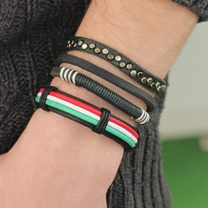 Karışık Renkli Çoklu Deri Erkek Bileklik Kombin