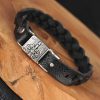 Siyah Örgü Model Deri Erkek Bileklik