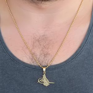 Gold Renk Metal Osmanlı Tuğra Figürlü Erkek Kolye