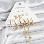 Gold Renk 6 Çift Pirinç Kadın Küpe Seti