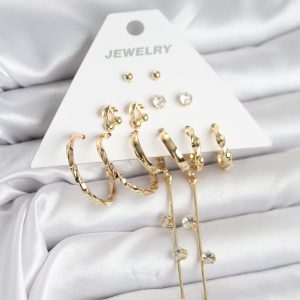 Gold Renk 6 Çift Pirinç Kadın Küpe Seti