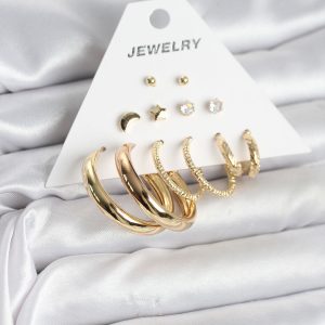 Gold Renk 6 Çiftli Pirinç Kadın Küpe Seti