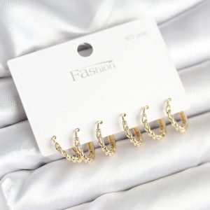 Gold Renk Burgu Halka Model 925 Ayar Gümüş Çivili Pirinç Küpe Seti