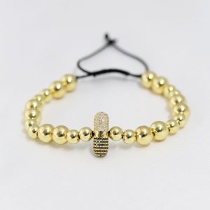 Gold Renk Çelik Zirkon Objeli Asansörlü Bileklik