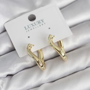 Gold Renk Eğik Halka Model Pirinç Kadın Küpe