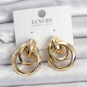 Gold Renk Halka Model Pirinç Kadın Küpe