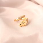 Gold Renk Metal Zirkon Taşlı Kaplan Model Ayarlanabilir Kadın Yüzük