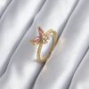 Gold Renk Pembe Zirkon Taşlı Kelebek Model Kadın Yüzük