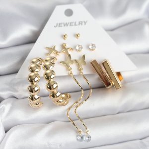 Gold Renk Pirinç 6 Çift Kadın Küpe Seti