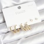 Gold Renk Pirinç 925 Ayar Gümüş Çivili Kadın Küpe Seti