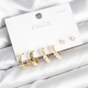 Gold Renk Pirinç Halka 925 Ayar Gümüş Çivili Kadın Küpe Seti