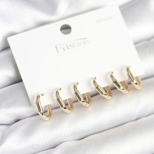 Gold Renk Pirinç Halka Model 925 Ayar Gümüş Çivili Kadın Küpe Seti