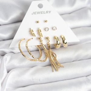 Gold Renk Pirinç Kadın 6 Çift Küpe Seti