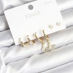 Gold Renk Pirinç Kelebek Model 925 Ayar Gümüş Çivili Kadın Küpe Seti