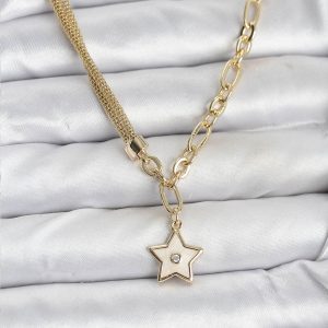 Gold Renk Pirinç Yıldız Model Kadın Kolye