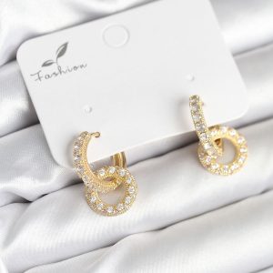 Gold Renk Pirinç Zirkon Taşlı Halka Model Kadın Küpe