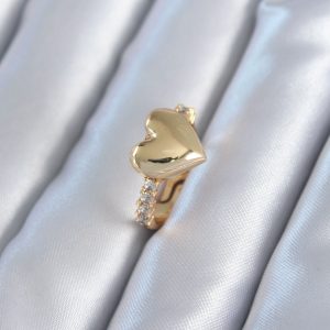 Gold Renk Pirinç Zirkon Taşlı Kalp Model Kadın Yüzük