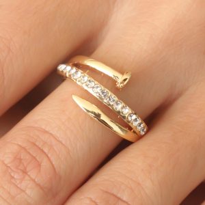 Gold Renk Taşlı Çivi Ayarlanabilir Kadın Yüzük