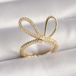 Gold Renk Zirkon Taşlı Düğüm Model Kadın Yüzük