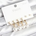 Gold Renk Zirkon Taşlı Pirinç İncili 925 Ayar Gümüş Çivili Küpe Seti