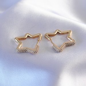 Gold Renk Zirkon Taşlı Yıldız Model Kadın Küpe