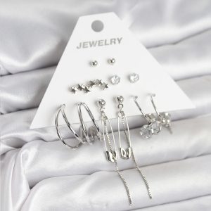 Gümüş Renk 6'lı Pirinç Küpe Seti