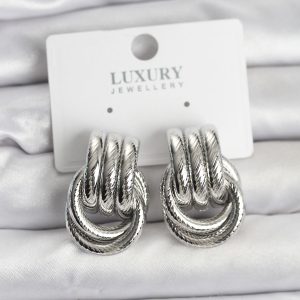 Gümüş Renk Halka Modelli Pirinç Kadın Küpe