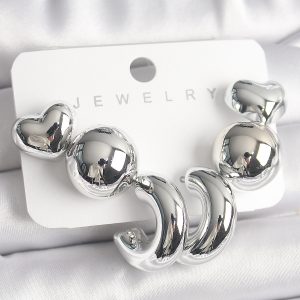 Gümüş Renk Kalp Halka Figür CCB Plastik Kadın Küpe Seti