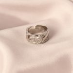 Gümüş Renk Metal Zirkon Taşlı Ayarlanabilir Kadın Yüzük