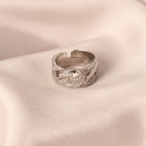 Gümüş Renk Metal Zirkon Taşlı Ayarlanabilir Kadın Yüzük