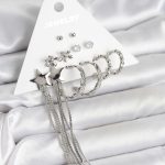 Gümüş Renk Pirinç 6 Çift Kadın Küpe Seti