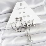 Gümüş Renk Pirinç 6'lı Kadın Küpe Seti