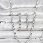 Gümüş Renk Zirkon Taşlı Kadın Kolye Küpe Seti