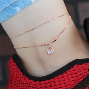 Kristal Taşlı Rose Renk Çift Zincirli Hal Hal