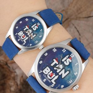 İstanbul Tasarım Lacivert Deri Kordonlu Sevgili Saatleri