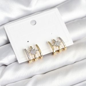 Kaburga Model Kutup Yıldızı Detaylı Gold Renk Kadın Küpe