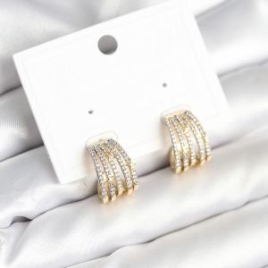 Kaburga Model Zirkon Taşlı Pirinç Kadın Küpe