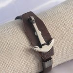 Kahverengi Deri Model Gümüş Renk Çapa Figür Erkek Bileklik