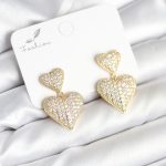 Kalp Model Zirkon Taşlı Gold Renk Pirinç Kadın Küpe