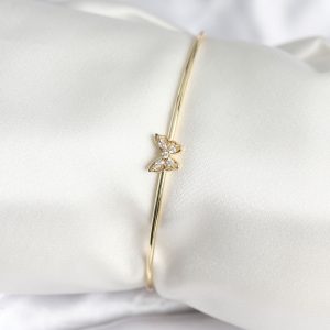 Kelebek Figürlü Zirkon Taşlı Gold Renk Pirinç Kadın Bileklik