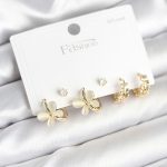 Kelebek Model Gold Renk Pirinç 925 Ayar Gümüş Çivili Kadın Küpe Seti