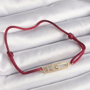 Kırmızı İpli Asansörlü Zirkon Taşlı Gold Messika Model Kadın Bileklik