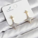 Kutup Yıldızı Pirinç Gold Renk Zirkon Taşlı Kadın Küpe