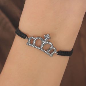 Makrome Füme Renk Taç Figür Kadın Bileklik