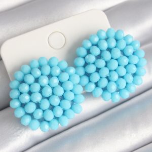 Mavi Renk Kristal Düğme Model Kadın Küpe