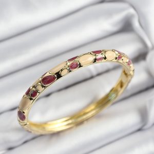 Mineli Pirinç Fuşya Ve Krem Petek Motifli Gold Renk Kadın Kelepçe