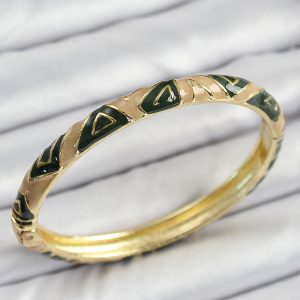 Mineli Pirinç Kahverengi Siyah Geometrik Desenli Kadın Kelepçe