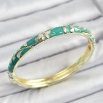 Mineli Pirinç Yeşil Çiçek Motifli Kadın Kelepçe